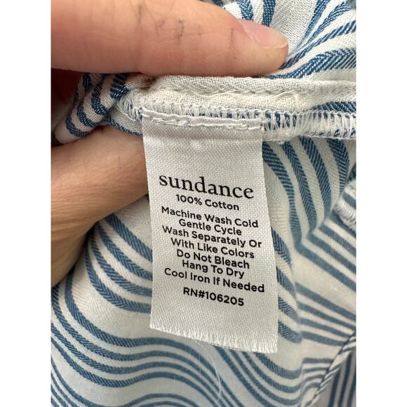 SUNDANCE | 100% Cotton Blue White Striped Ruffle‑Collar Blouse | Size Small - Picture 6 of 6